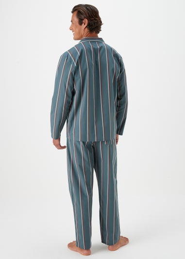 Teal Stripe Woven Button Up Pyjama Set