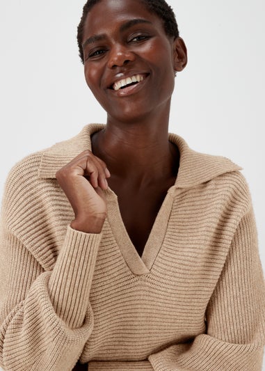 Et Vous Beige V-Neck Collar Knitted Jumper