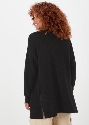 Papaya Petite Black Ribbed Boyfriend Cardigan