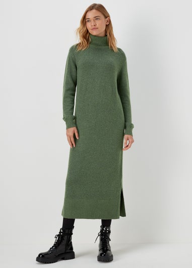 Papaya Petite Green Roll Neck Knitted Dress