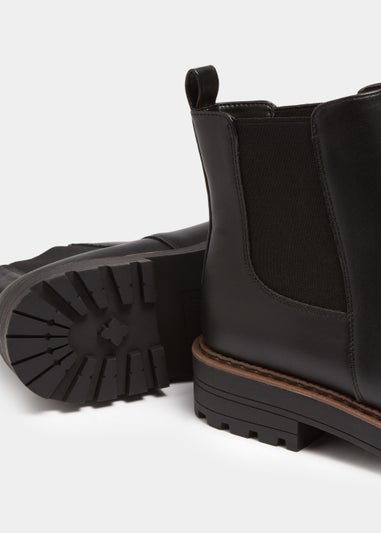 Black Square Toe Cleated Chelsea Boots