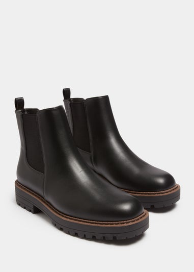 Black Square Toe Cleated Chelsea Boots