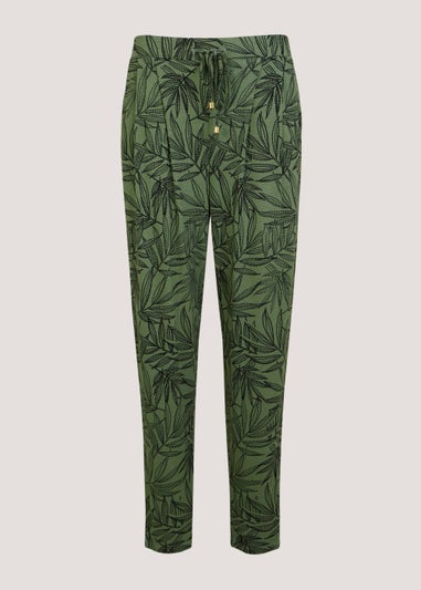 Green Olive Leaf Print Harem Leggings