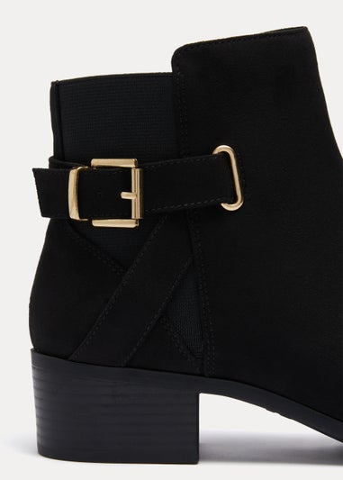 Black Wide Fit Buckle Block Boots