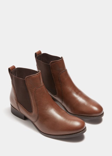 Brown Real Leather Flat Chelsea Boots