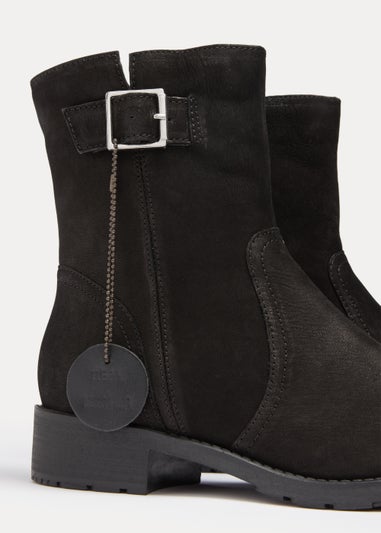 Black Flat Leather Biker Boots