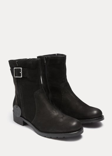 Black Flat Leather Biker Boots