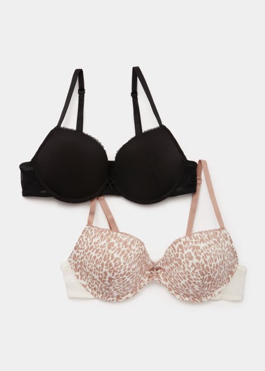 2 Pack Plain & Animal Print Plunge Bras