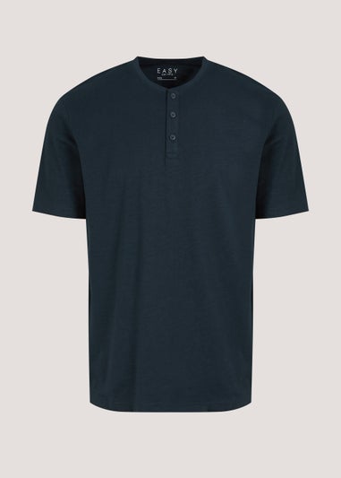 Navy Grandad Collar T-Shirt