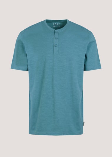 Blue Grandad Collar T-Shirt