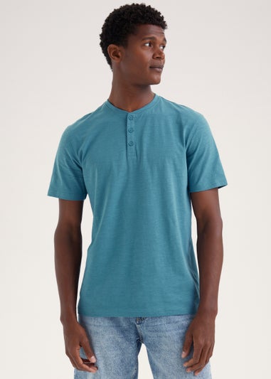 Blue Grandad Collar T-Shirt