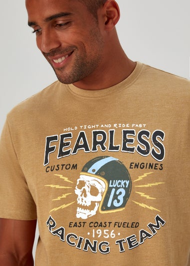 Mustard Fearless Racing Print T-Shirt