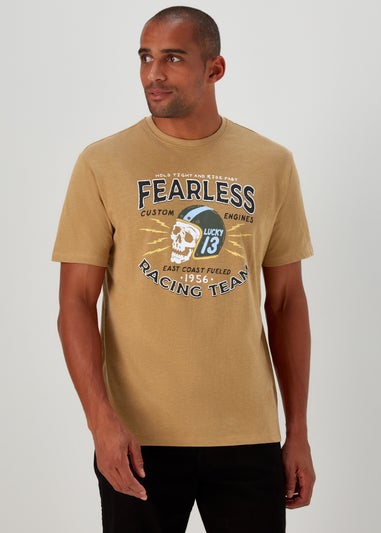 Mustard Fearless Racing Print T-Shirt