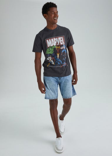 Black Marvel Print T-Shirt