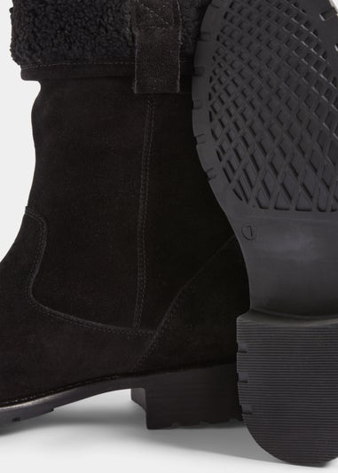 Soleflex Black Real Leather & Borg Turnover Boots