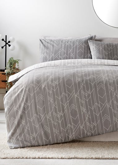 Grey Linear Chevron Reversible Duvet Cover