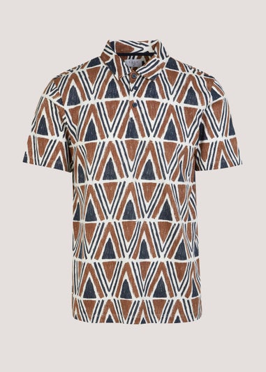 Brown Coconut Shell Print Polo Shirt - Matalan