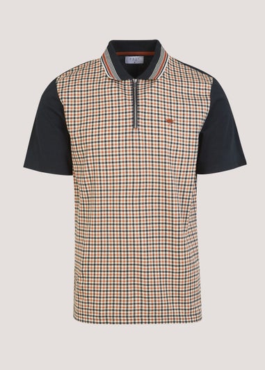 Navy & Tan Gingham Polo Shirt