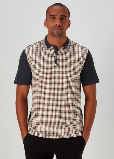 Navy & Tan Gingham Polo Shirt