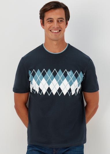 Navy Argyle Print T-Shirt