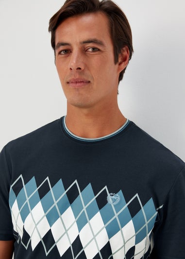 Navy Argyle Print T-Shirt