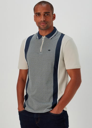 Stone Houndstooth Panel Polo Shirt