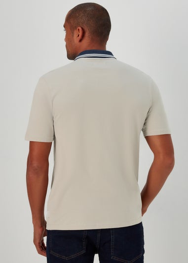 Stone Houndstooth Panel Polo Shirt