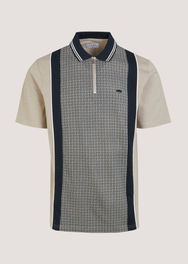 Stone Houndstooth Panel Polo Shirt