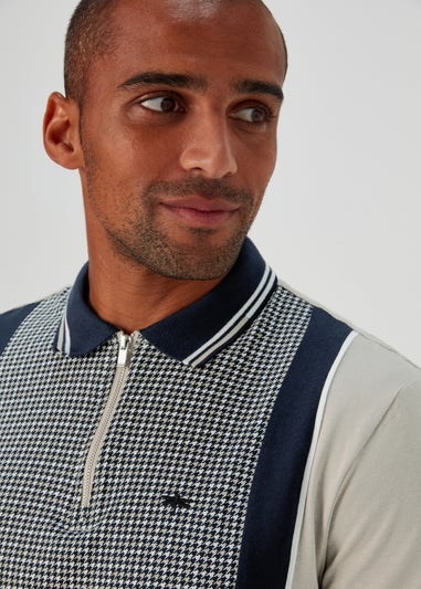 Stone Houndstooth Panel Polo Shirt