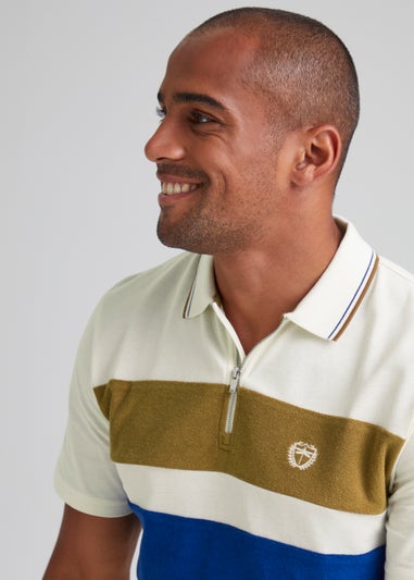 Ecru Stripe Towelling Polo Shirt