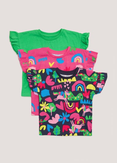 Girls 3 Pack Plain & Print T-Shirts (9mths-6yrs)