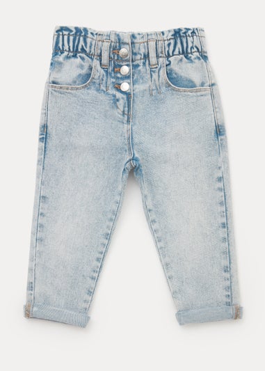 Girls Acid Wash Paperbag Jeans (9mths-6yrs) - Age 9 - 12 Months