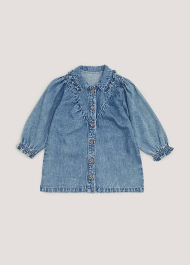 Girls Mid Wash Denim Long Sleeve Dress (9mths-6yrs)