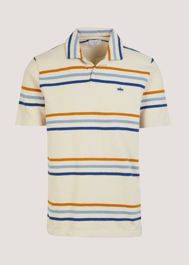 Ecru Stripe Print Textured Polo Shirt