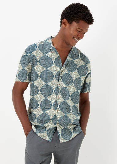 Teal Hexagon Print Short Sleeve Shirt