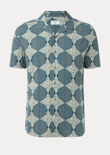 Teal Hexagon Print Short Sleeve Shirt