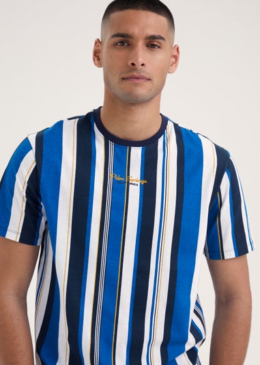 Cobalt Blue Vertical Stripe Print T-Shirt