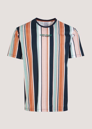 Orange Vertical Stripe Print T-Shirt