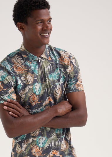 Rust Ghost Leaf Print Polo Shirt
