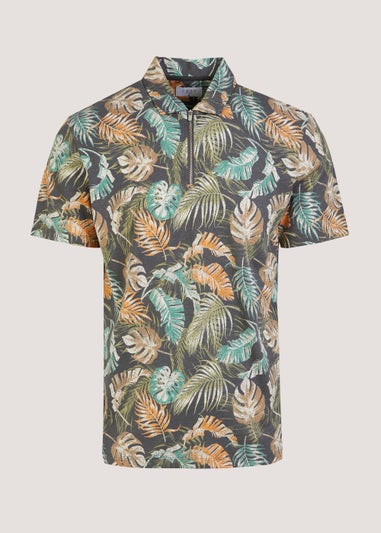 Rust Ghost Leaf Print Polo Shirt
