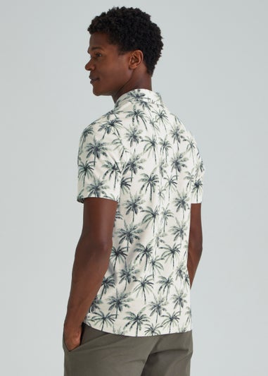 Ecru Palm Tree Print 1/4 Zip Polo Shirt