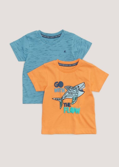 Boys 2 Pack Orange Shark Print T-Shirts (9mths-6yrs)