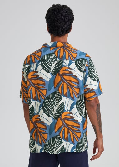 Multicoloured Leaf Print Revere Short Sleeve Shirt