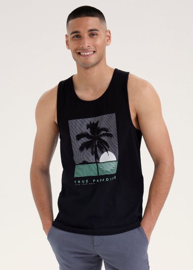 Black Palm Print Vest Top