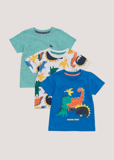 Boys 3 Pack Dinosaur Print T-Shirts (9mths-6yrs)