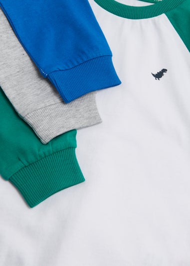 Boys 3 Pack Blue Raglan Long Sleeve Tops (9mths-6yrs)