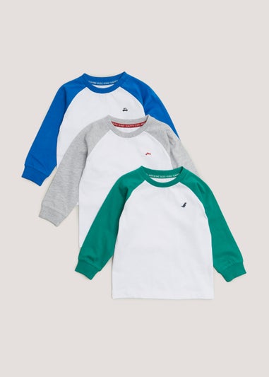 Boys 3 Pack Blue Raglan Long Sleeve Tops (9mths-6yrs)