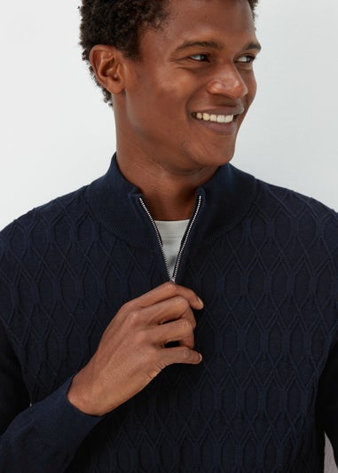 Navy 1/4 Zip Textured Sweatshirt