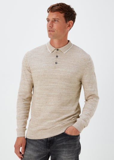 Stone Space Dye Textured Knitted Polo Shirt