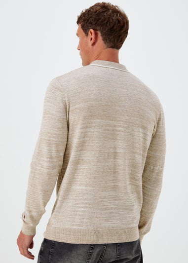 Stone Space Dye Textured Knitted Polo Shirt
